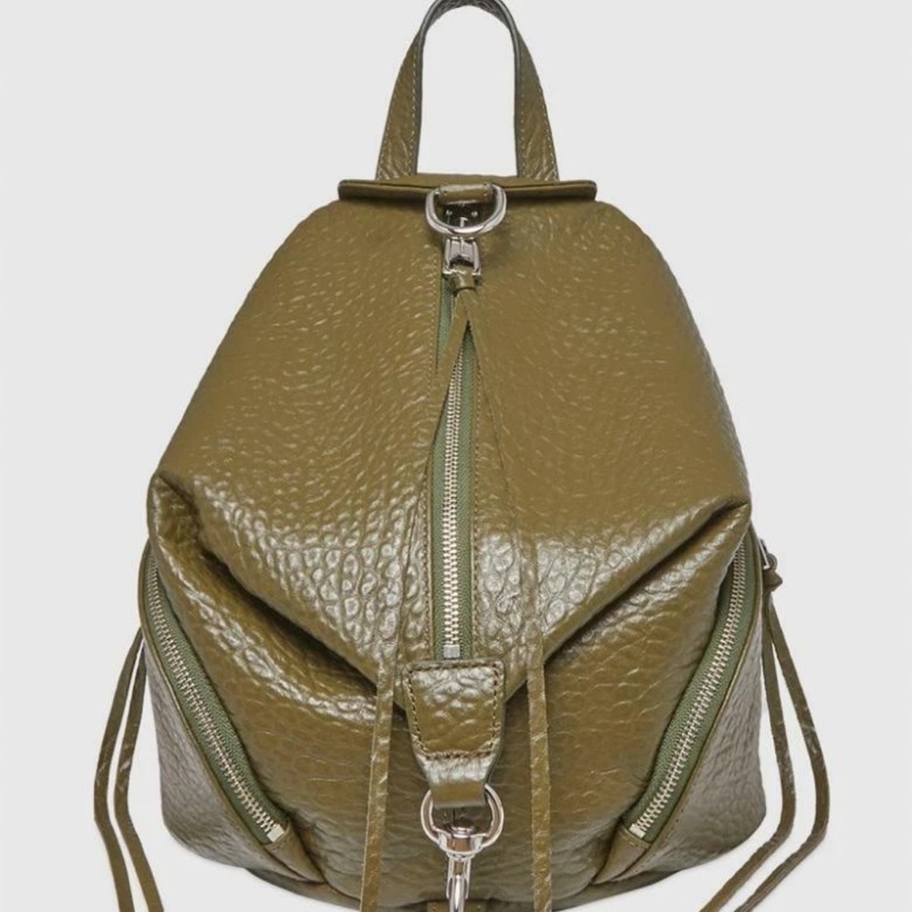 REBECCA MINKOFF Medium Julian Leather Backpack Bag Green Olive AUTHENTIC
